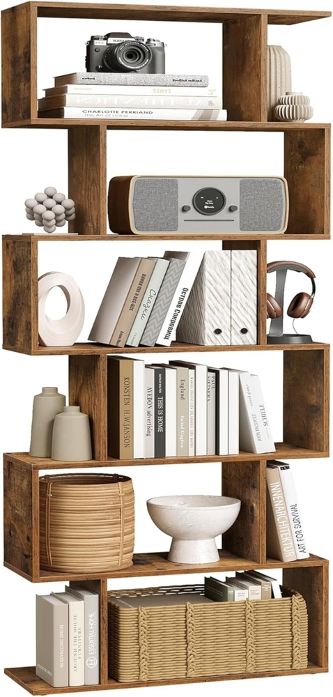 Vasagle Bücherregal, mit 6 Ebenen, Standregal, Büroregal, freistehend, Dekoregal, zur Präsentation, modern, für Wohnzimmer, Schlafzimmer, Büro, vintagebraun LBC61BX von Songmics Bild 1