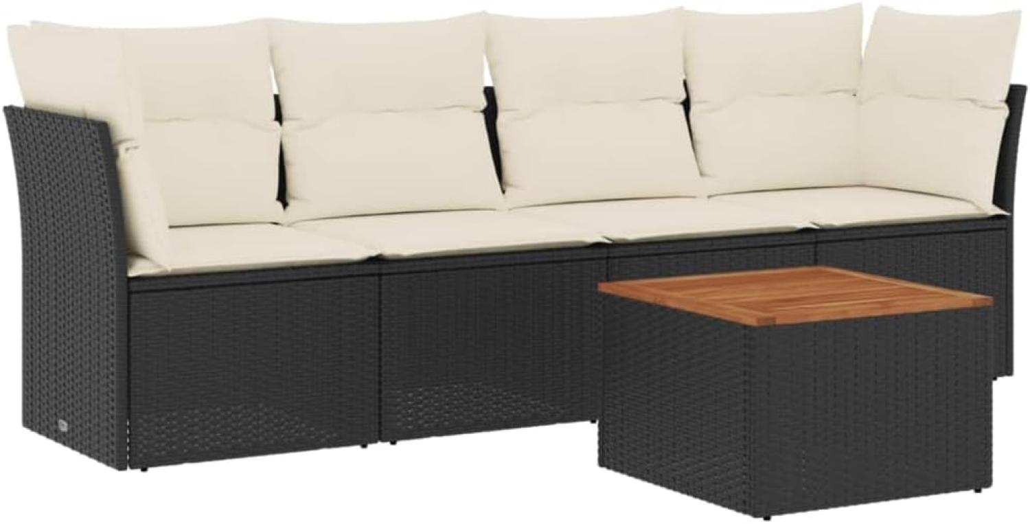 vidaXL 5-tlg. Garten-Sofagarnitur mit Kissen Schwarz Poly Rattan 3223473 Bild 1