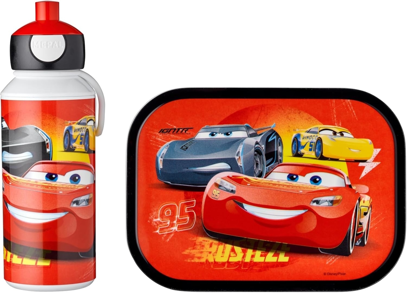 Mepal 'Campus' Lunch-Set mit Pop-up Trinkflasche & Lunch Box, Kunststoff Cars, 400 ml / 750 ml Bild 1
