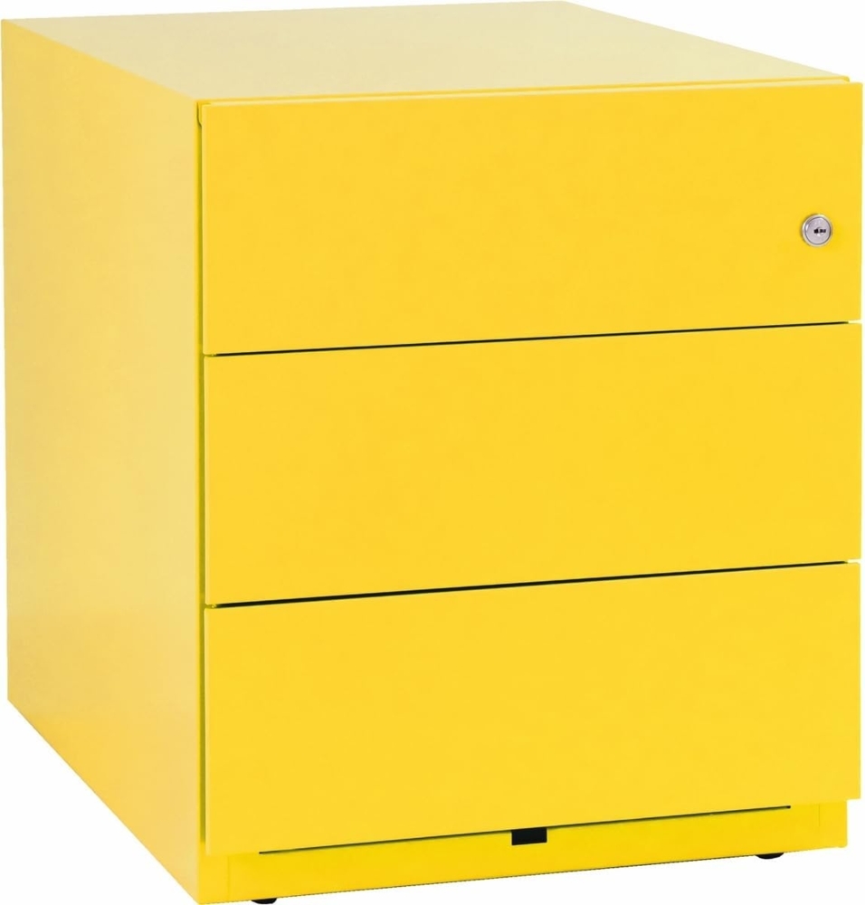 BISLEY Note Rollcontainer mit 3 Schüben aus Metall abschließbar in gelb - Bürocontainer mit Schloss für DIN A4 Dokumente, Kleinteile & Büromaterial, Container für Büro & Homeoffice auf Rollen, NWA59M7SSS-641 Bild 1