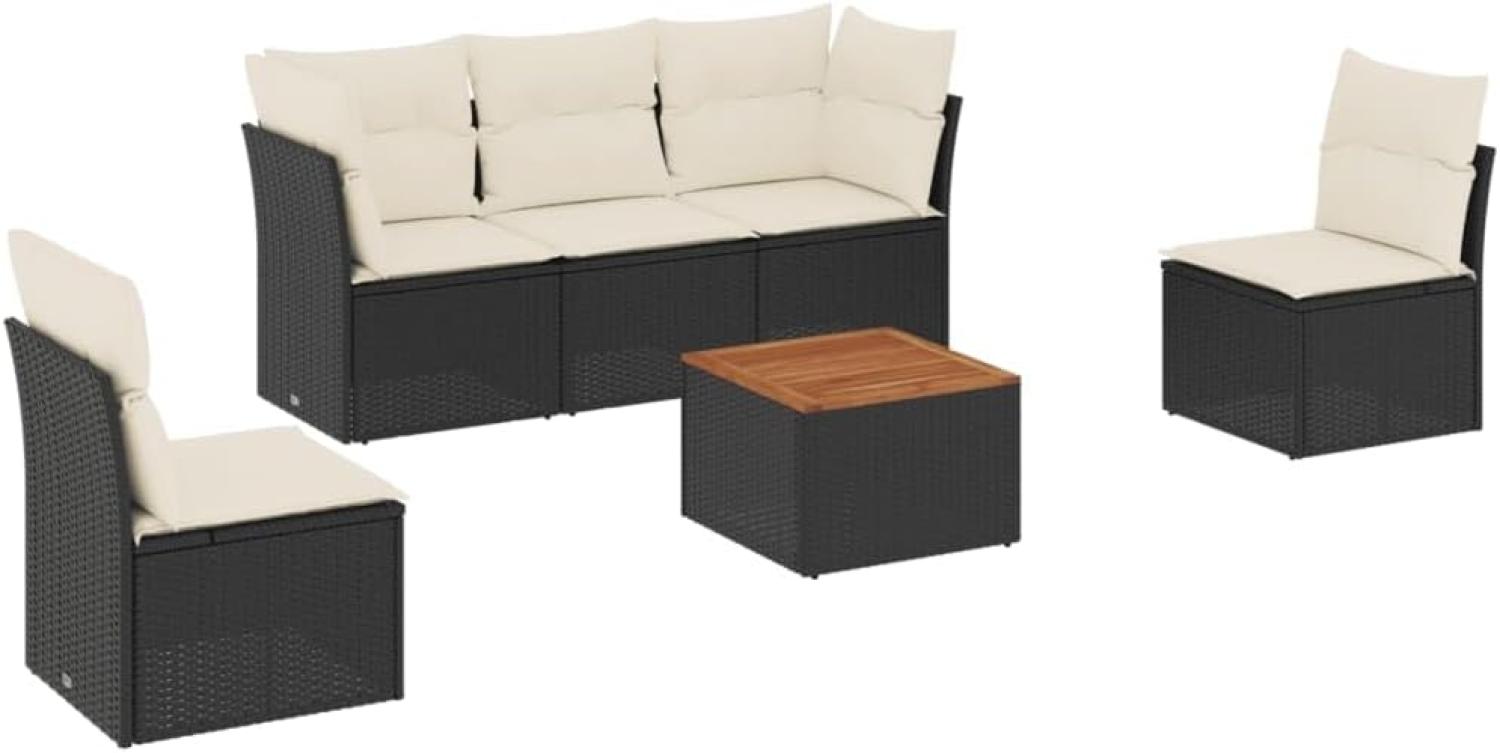 vidaXL 6-tlg. Garten-Sofagarnitur mit Kissen Schwarz Poly Rattan 3223543 Bild 1