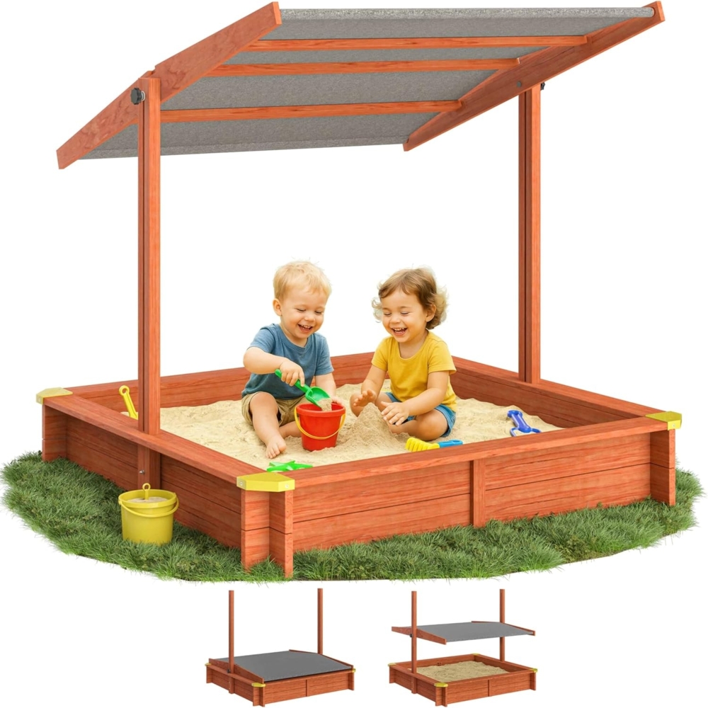 Spielwerk Sandkasten mit Dach, Holz braun / anthrazit, 140 x 140 x 120 cm Bild 1