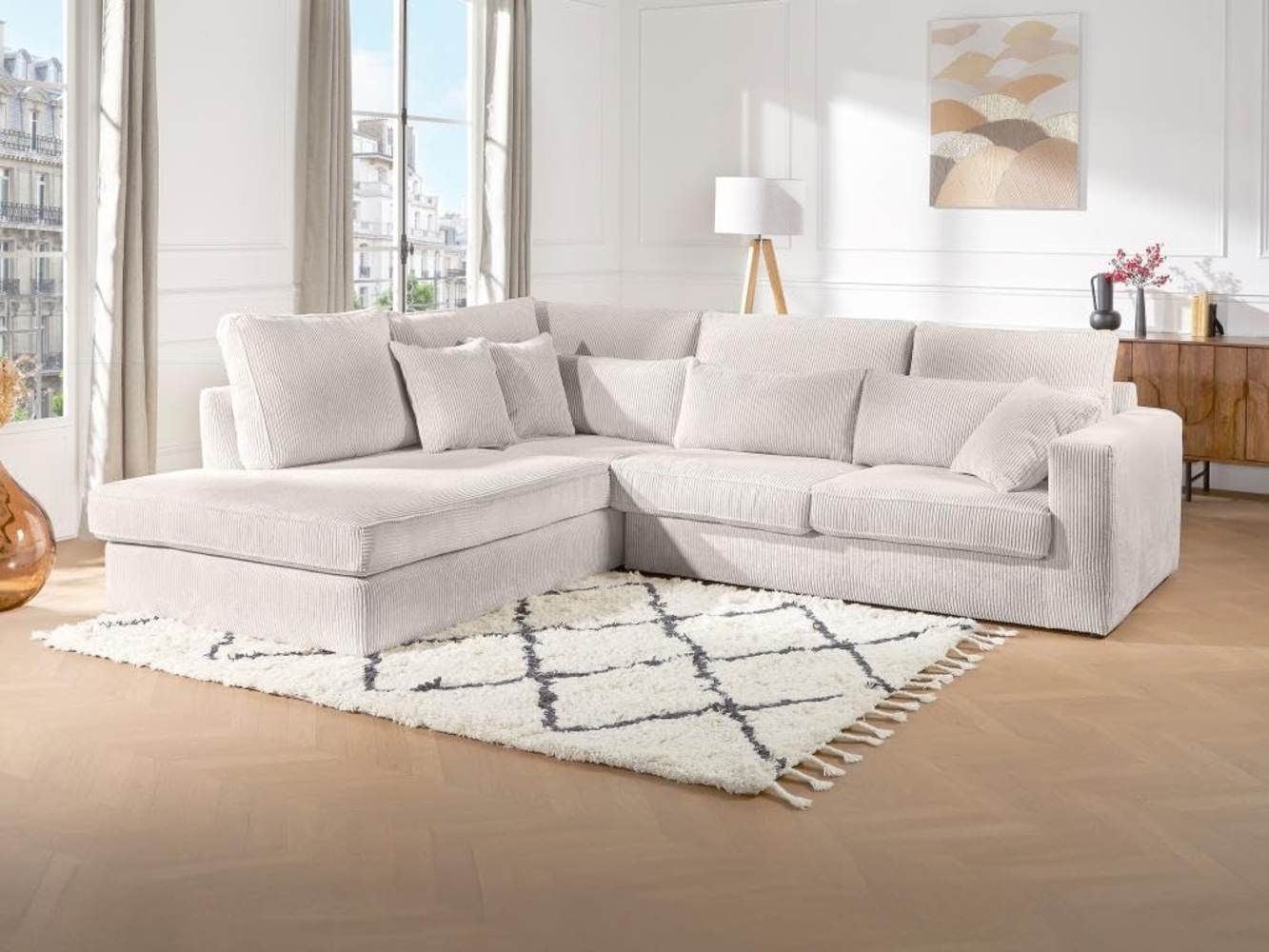 Vente-unique - Großes Ecksofa - Ecke links - Cord - Beige - MONDOVI II Bild 1