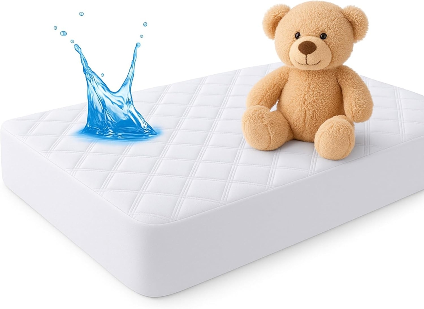 Dudu N Girlie Gesteppter wasserdichter Reisebett Matratzenschoner 65x95 cm - Stoff hypoallergen und geräuschlos Spannbettlaken Bezug - 100% wasserdichter Matratzenschoner Kinderbett Matratzenauflage Bild 1