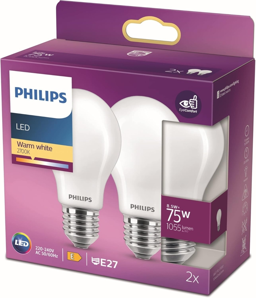 PHILIPS Lighting LED Classic E27 Filament Lampen (75 W), matte LED Lampen mit warmweißem Licht, energiesparende LED Beleuchtung mit langer Nutzlebensdauer, Warmweiß Bild 1