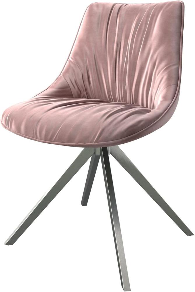 Drehstuhl Elda-Flex Samt Rosé Kreuzgestell kantig Edelstahl 180° drehbar Bild 1