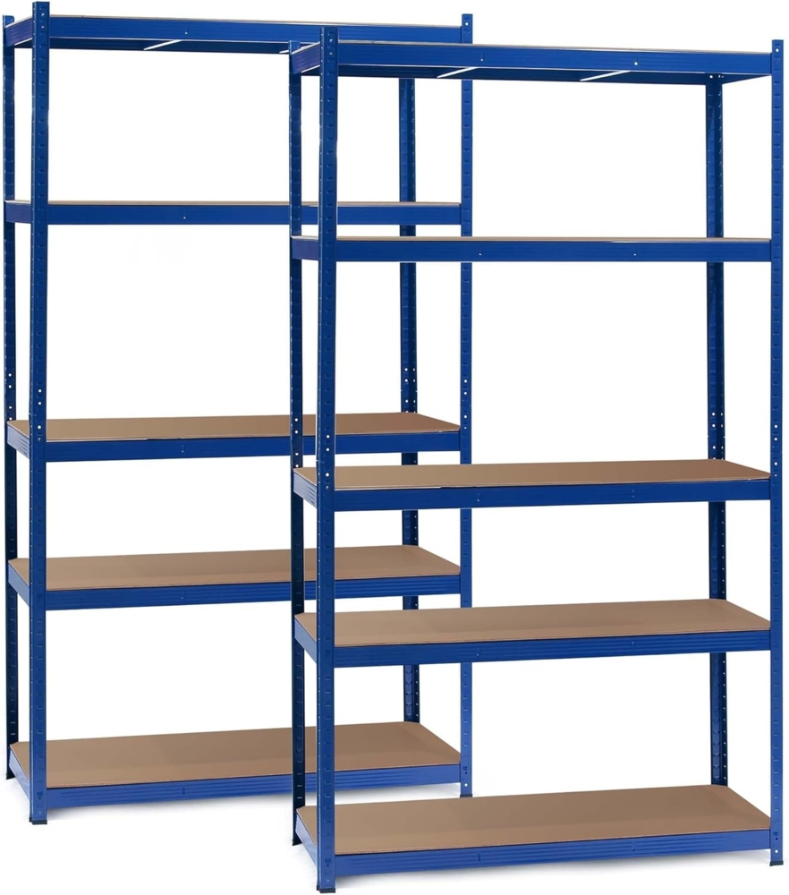 Wiltec Set 2X Schwerlastregal 100 x 50 x 200 cm, 200kg/Ebene, Steckregal blau, Lastenregal mit 5 Ablagen, Werkstattregal Bild 1