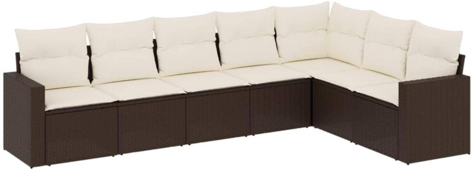 vidaXL 7-tlg. Garten-Sofagarnitur mit Kissen Braun Poly Rattan 3219043 Bild 1