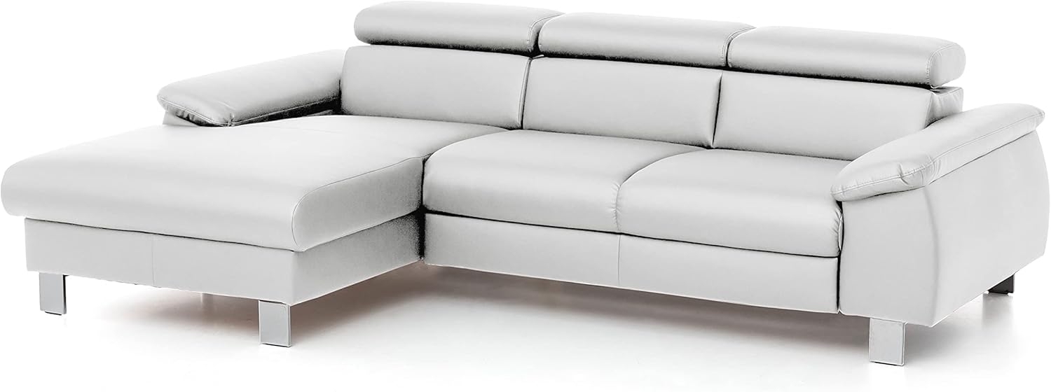 Mivano Ecksofa Micky mit Recamiere / L-Form-Sofa mit Schlaffunktion, Bettkasten und Kopfteilverstellung / 244 x 72 x 166 / Kunstleder, Weiß Bild 1