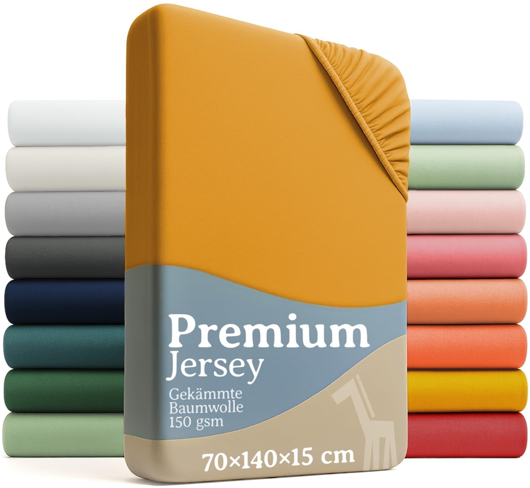 Laleni Premium Spannbettlaken 60x120-70x140 cm - Oeko-Tex Zertifiziert, 100% Baumwolle, atmungsaktives Spannbetttuch Jersey Baby, 150 g/m², Spicy Mustard - Gelb Bild 1