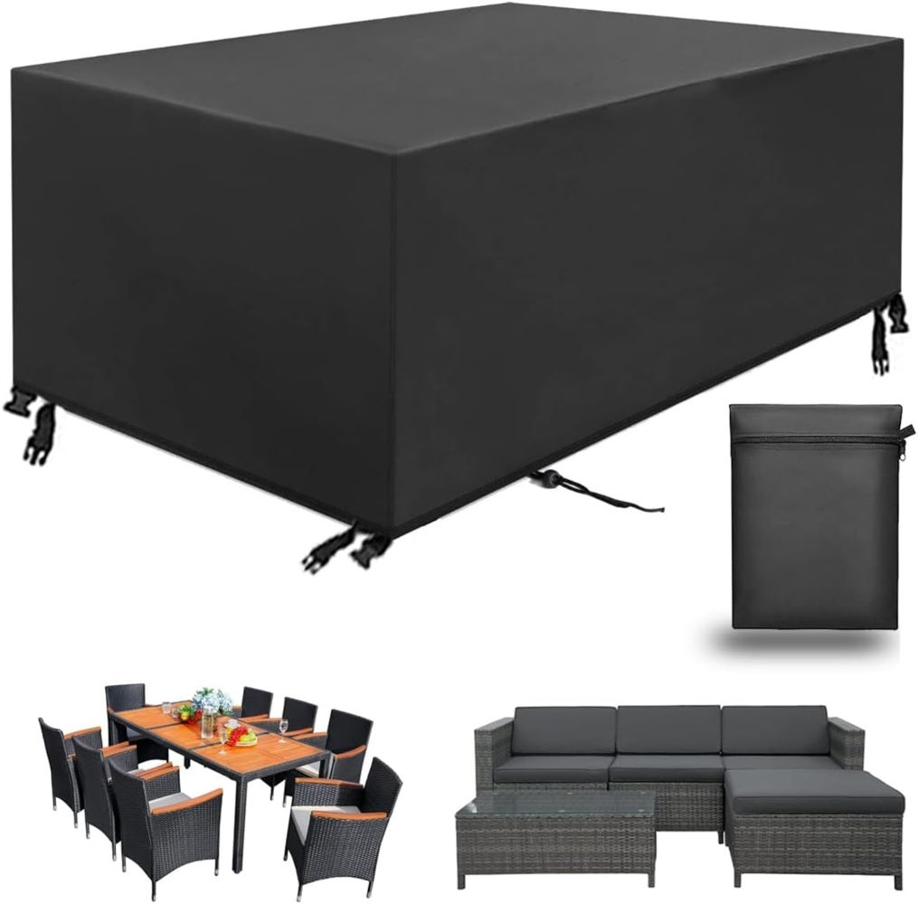 Aipwerer Abdeckung Gartenmöbel Wasserdicht, Abdeckplane für Gartenmöbel Winterfest, 420D Schutzhülle Abdeckhaube für Gartentisch Garten Möbel Tisch Rechteckig (Schwarz, 170 x 94 x 70 cm 420D) Bild 1