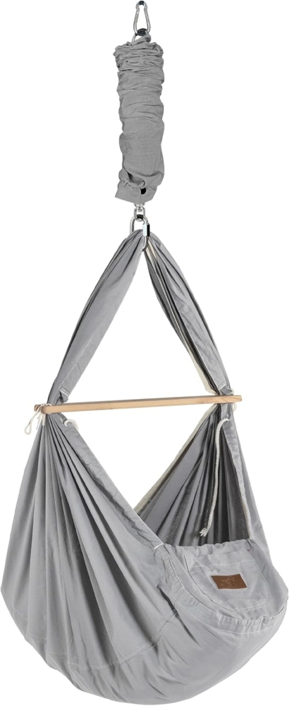 Federwiege mit Deckenbefestigung Bio Grey Schafwolle Bild 1