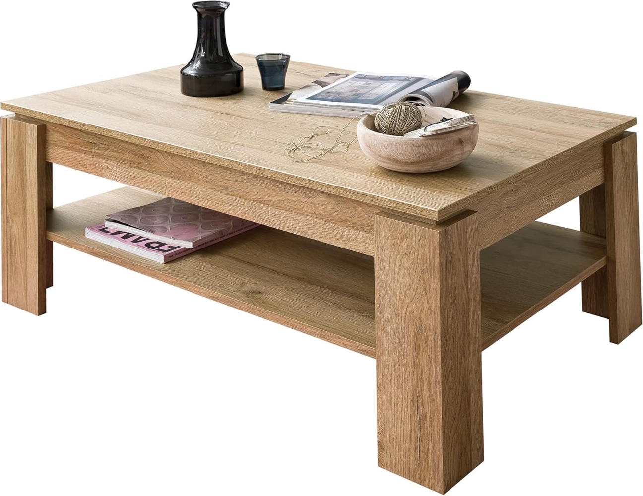 trendteam smart living Wohnzimmer Couchtisch Wohnzimmertisch Universal, 110 x 47 x 65 cm in Alteiche mit zusätzlicher Ablagefläche Bild 1