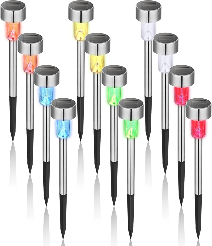 GIGALUMI Solarlampen für außen, Solarleuchten für Garten, 12 Stück, wasserdichte Solar Gartenleuchten für außen Garten, Balkon, Terrasse, Festtage, Wege (6 Farben) Bild 1
