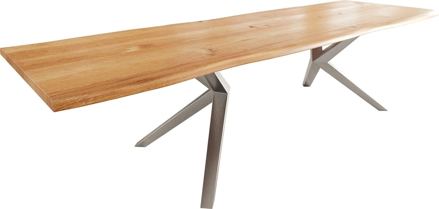 Esstisch Edge 300x100x4 Eiche Natur Zenthara kantig Edelstahl Live-Edge Bild 1