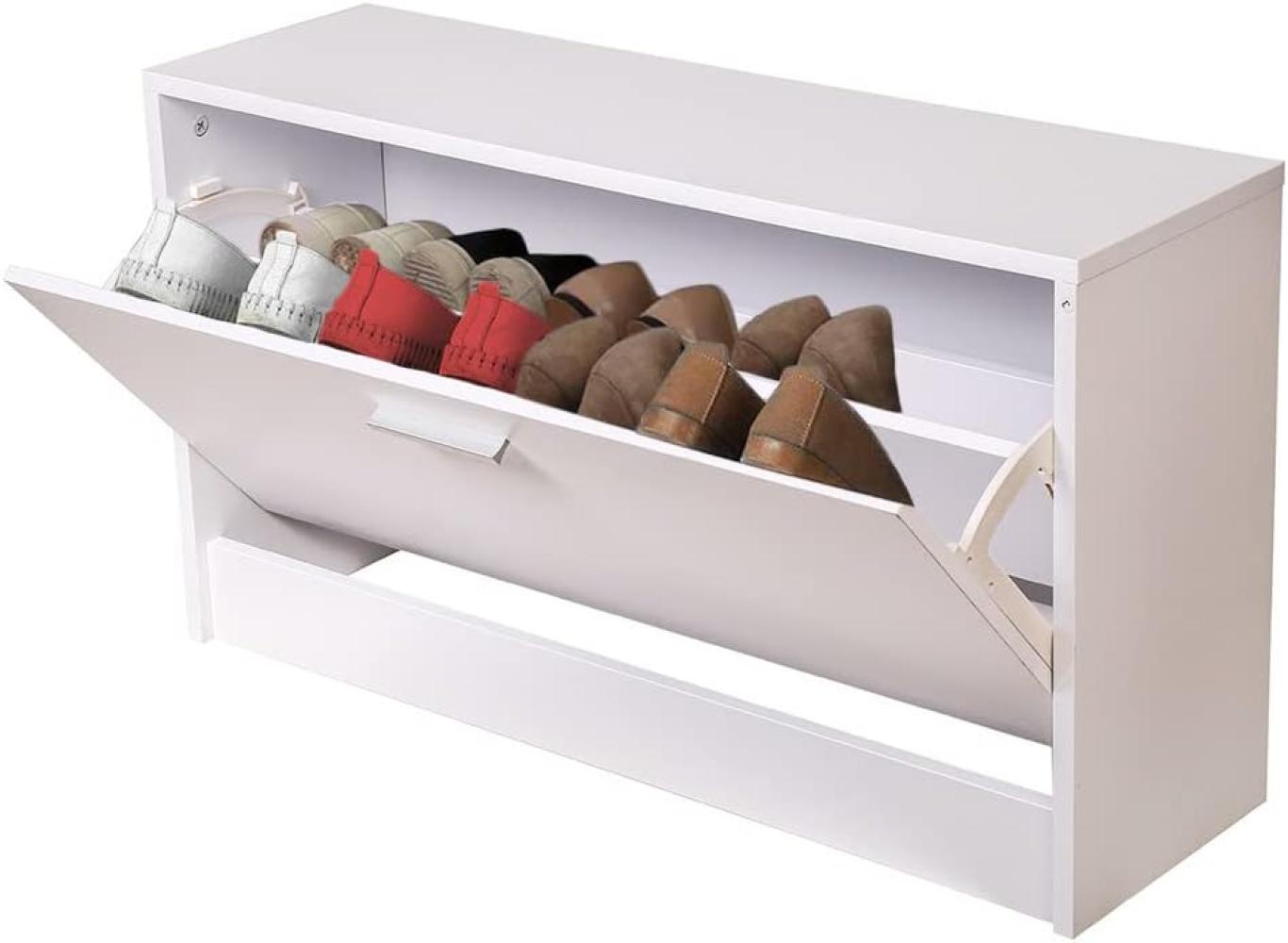 BAKAJI Platzsparender Schuhschrank mit 1 Tür, niedrig, weiß, schmal, Eingang aus Holz, 80 x 24 x 45 cm, 80 x 24 x 45 cm Bild 1