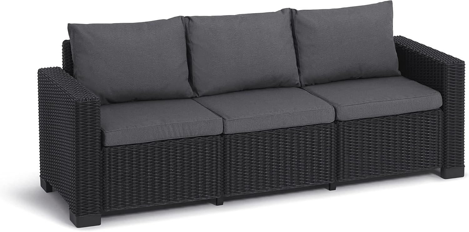 Allibert by Keter Gartenlounge Sofa California 3-Sitzer, graphit/ cool grey, inkl. Sitz- und Rückenkissen, Kunststoff, runde Rattanoptik, 199 x 68 x 72 cm Bild 1