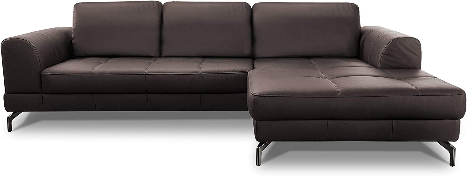 CAVADORE Ledergarnitur Benda / Großes Ecksofa mit XL-Longchair rechts & Federkern / Inkl. Sitztiefenverstellung / 284 x 87 x 175 / Echtleder: braun Bild 1