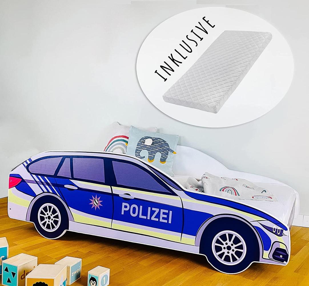 Kids Collective 'Polizei' Autobett 80x160 cm, mit Matratze, Rausfallschutz und Lattenrost Bild 1