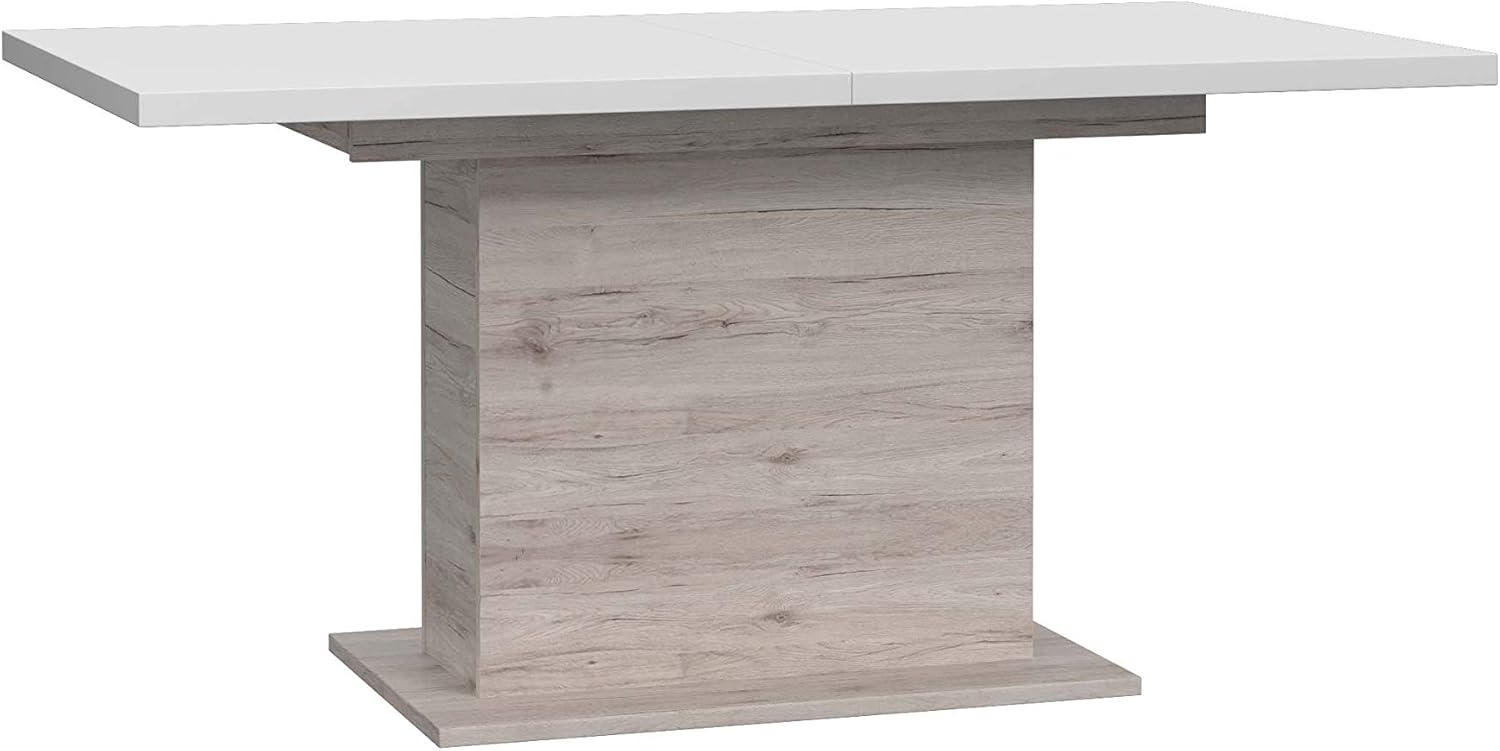 FORTE Saint Tropez Esstisch ausziehbar, Holzwerkstoff, Sandeiche Dekor kombiniert mit Weiß Hochglanz, 90 x 160 x 76,6 cm Bild 1