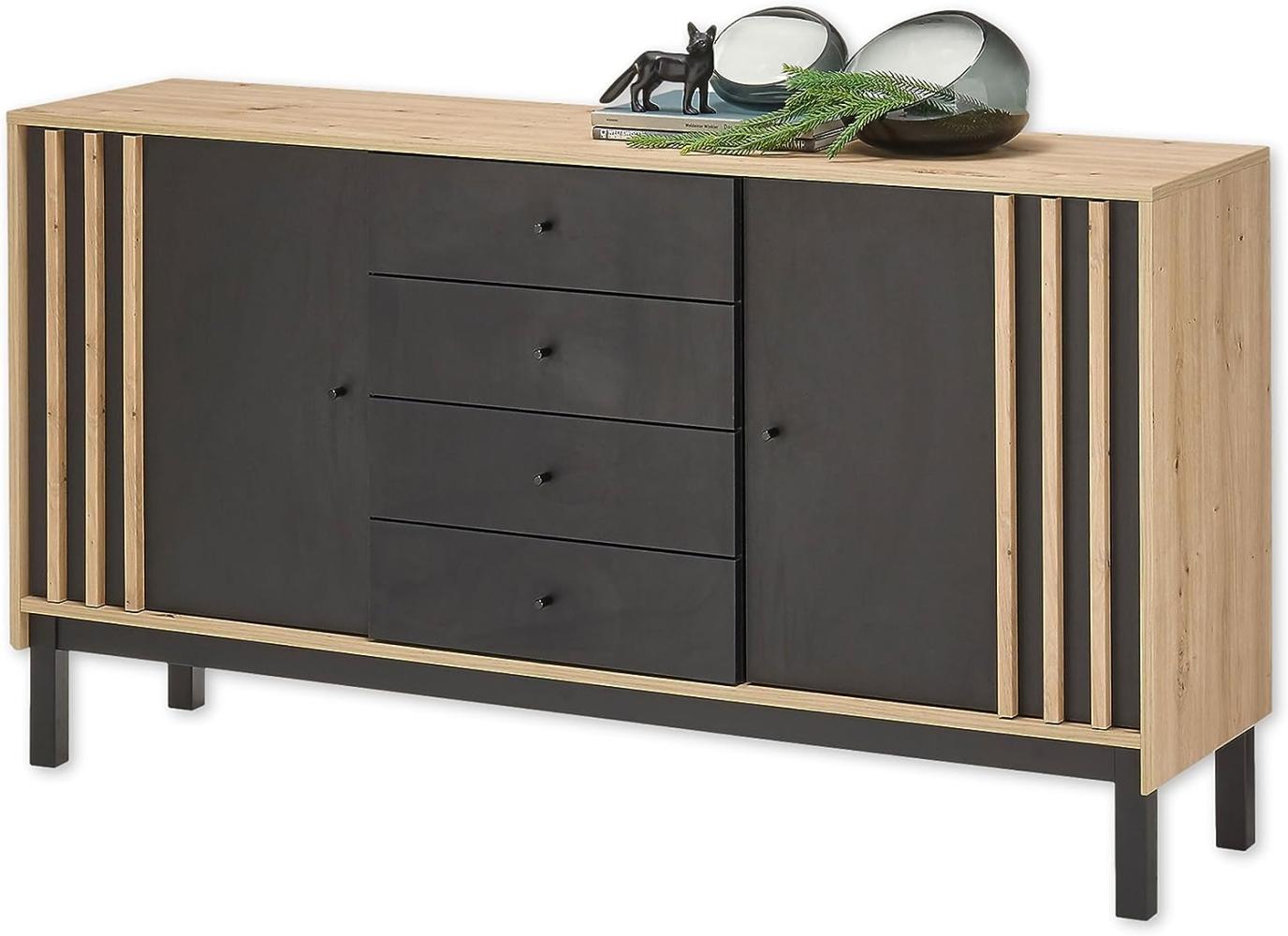 Kommode VOLANO Beistellkommode Sideboard ca. 155 x 84 x 39 cm Artisan Eiche Nb. / Schwarz Bild 1