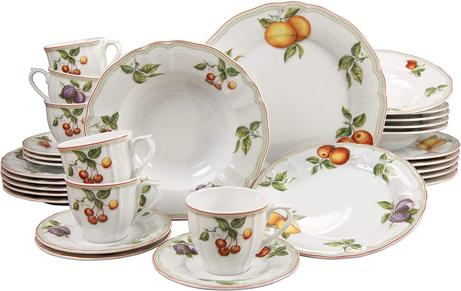 CreaTable 17032 Kombiservice Flora Orchard für 6 Personen, Porzellan, mehrfarbig (1 Set, 30-teilig) Bild 1