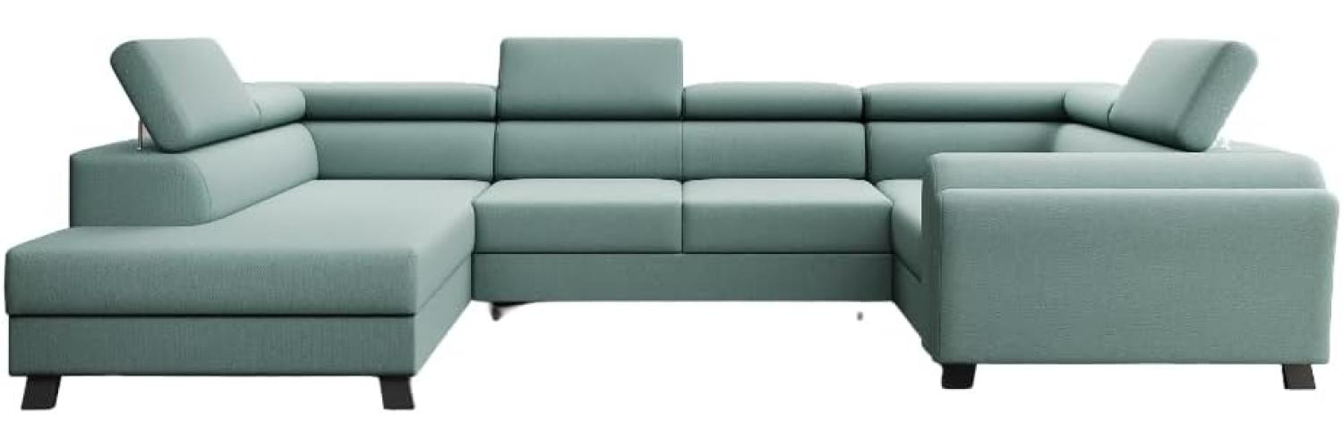 Designer Sofa Emilio mit Schlaf- und Klappfunktion Stoff Grün Links Bild 1