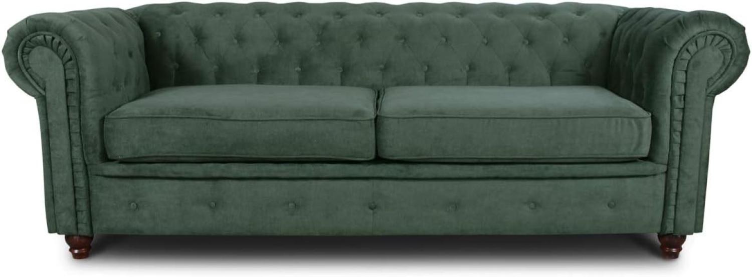 Sofa Chesterfield Asti 3-Sitzer, Couch 3-er, Glamour Design, Couchgarnitur, Sofagarnitur, Holzfüße, Polstersofa - Wohnzimmer (Grün (Capri 74)) Bild 1