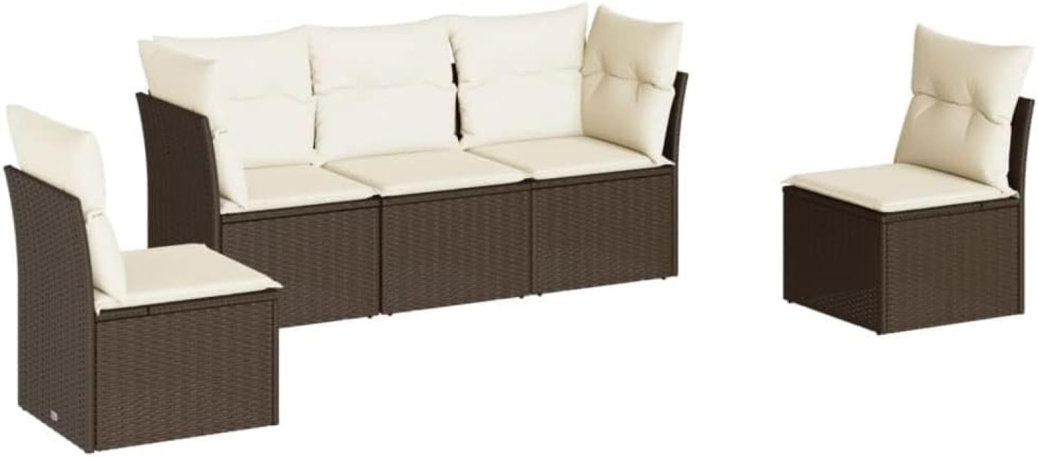 vidaXL 5-tlg. Garten-Sofagarnitur mit Kissen Braun Poly Rattan 3249192 Bild 1