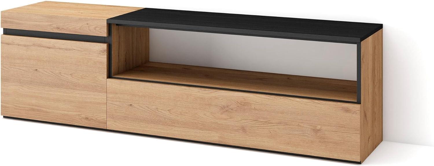 Skraut Home | TV-Schrank, Lowboard | für Wohnzimmer und Esszimmer | 150x45x35cm | Für TV-Geräte bis zu 65" | Fernsehtisch | Moderner Stil | Eiche Schwarz Bild 1