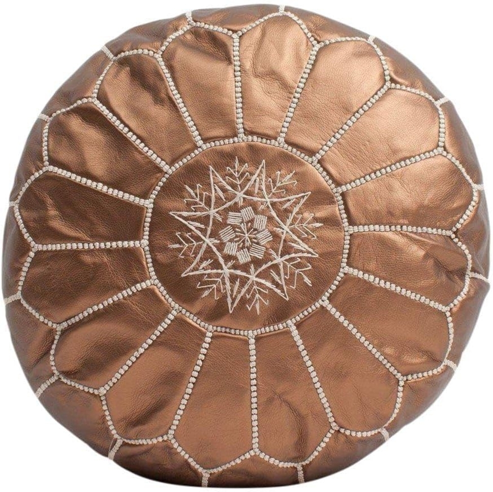 Leder Pouf Rot rund gefüllt - marokkanische Sitzkissen dunkelrot mit weißer Ziernaht Sitzpouf Fußhocker 100% Handarbeit Sitzsack Ottoman orientalische Lederpouf Bodenkissen weinrot bordeaux (Pouf rot) Bild 1
