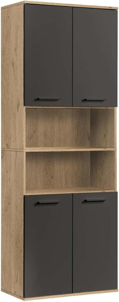 mokebo Hochschrank Der Kapitän (mit 5 Einlegeböden) hoher Badschrank oder Badezimmerschrank Eiche Schwarz Bild 1