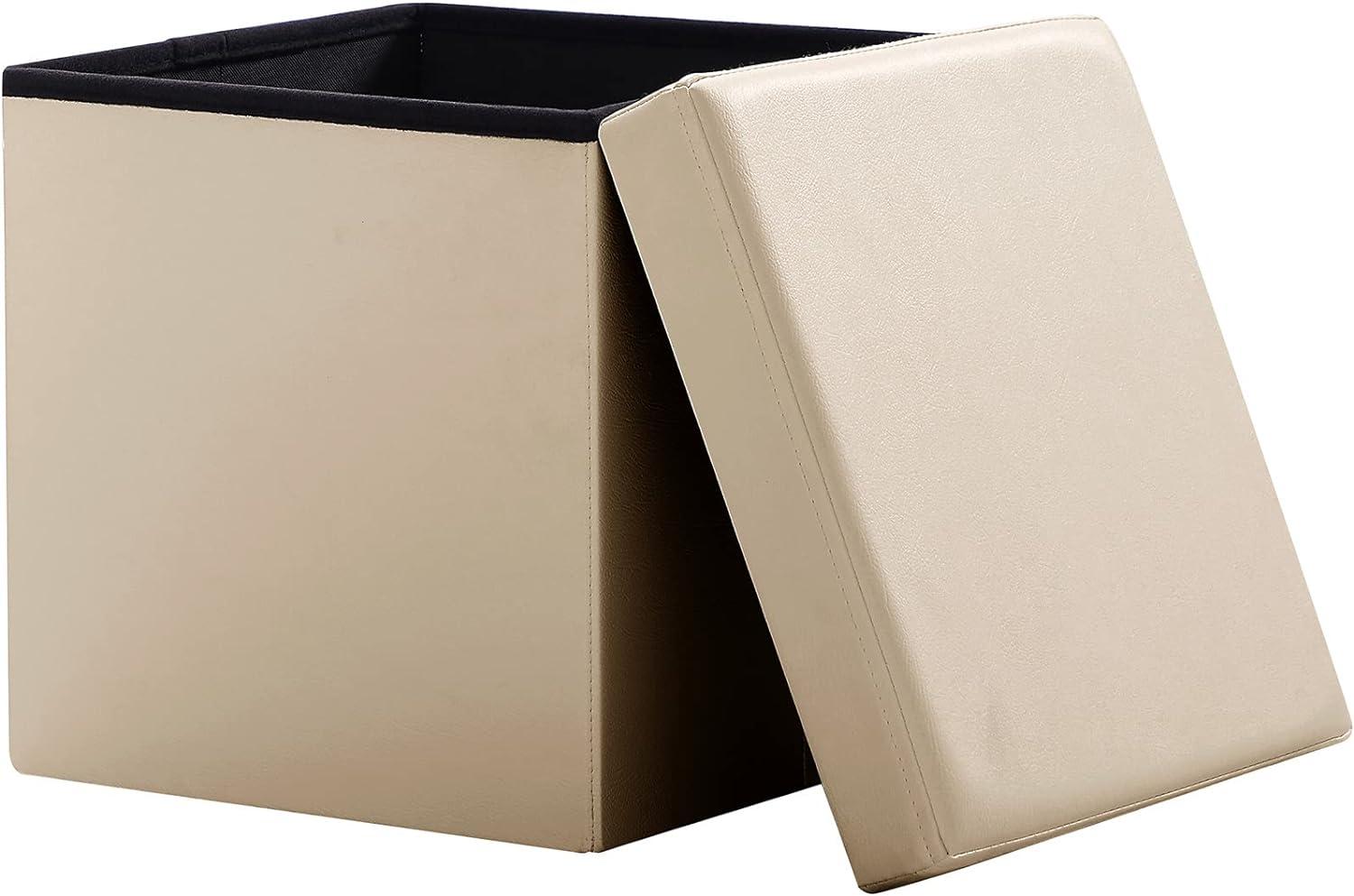 Zedelmaier Sitzhocker Sitzwürfel mit Stauraum Fußbank Truhen Aufbewahrungsbox faltbar belastbar bis 300 kg, Deckel abnehmbar, 38 x 38 x 38 cm (Dunkelbeige) Bild 1