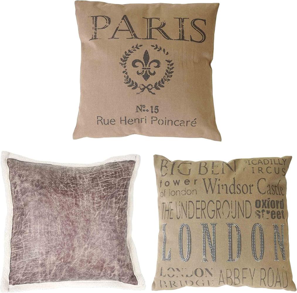 3er Set Deko-Kissen London + Paris + Wildlederimitat, Sofakissen Zierkissen mit Füllung 45x45cm Bild 1