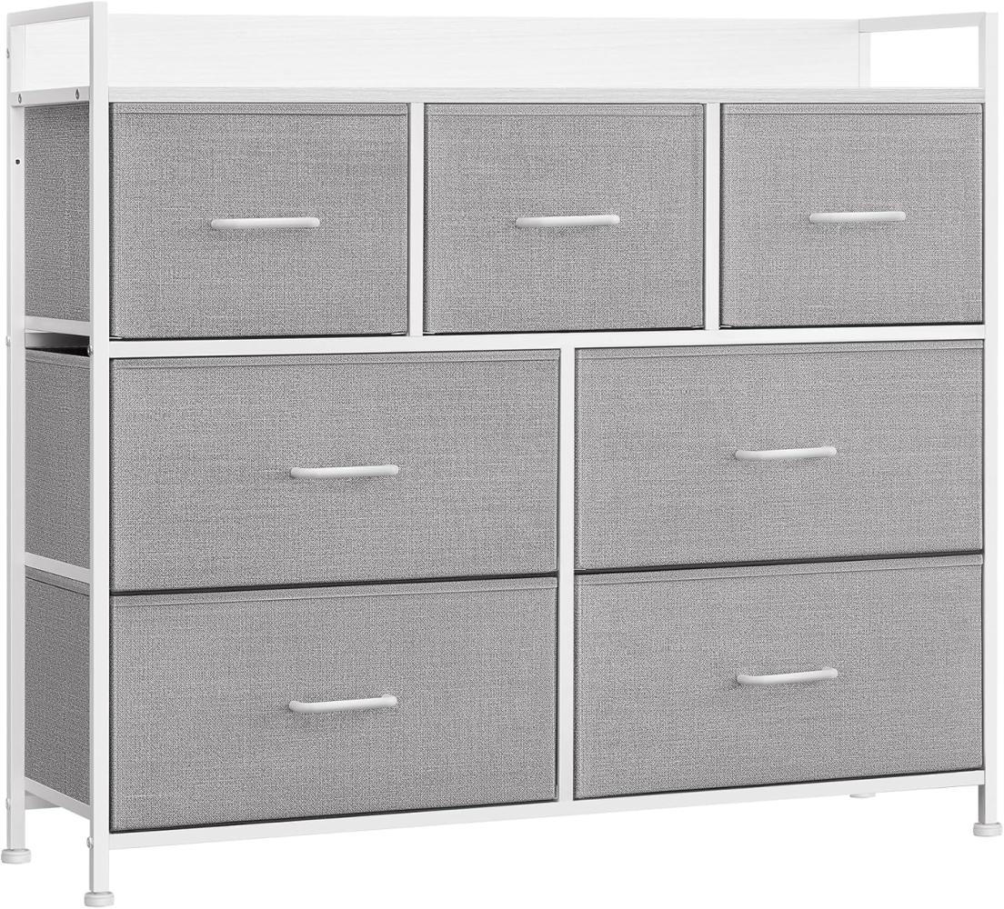 Songmics Kommode, Schrank, 7 Stoffschubladen mit Griffen, Metallgestell, Industrie-Design, taubengrau-wolkenweiß Bild 1