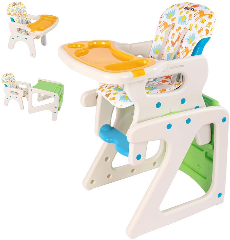 3 in 1 Hochstuhl Kinderhochstuhl Babystuhl 3 Höhenverstellbar Verstellbare Rückenlehne Abnehmbares Sitzkissen und Doppeltes Tablett 5-Punkt-Sicherheitsgurt​Mitwachsend ab 6 Monate bis 6 Jahre (Grün) Bild 1
