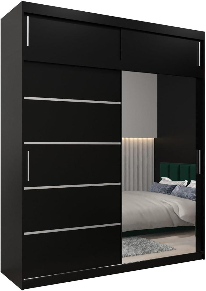 Kryspol Schwebetürenschrank Verona 2-200 cm mit Spiegel Kleiderschrank Kleiderstange und Einlegeboden Schlafzimmer- Wohnzimmerschrank Schiebetüren Modern Design (Schwarz mit Erweiterung) Bild 1