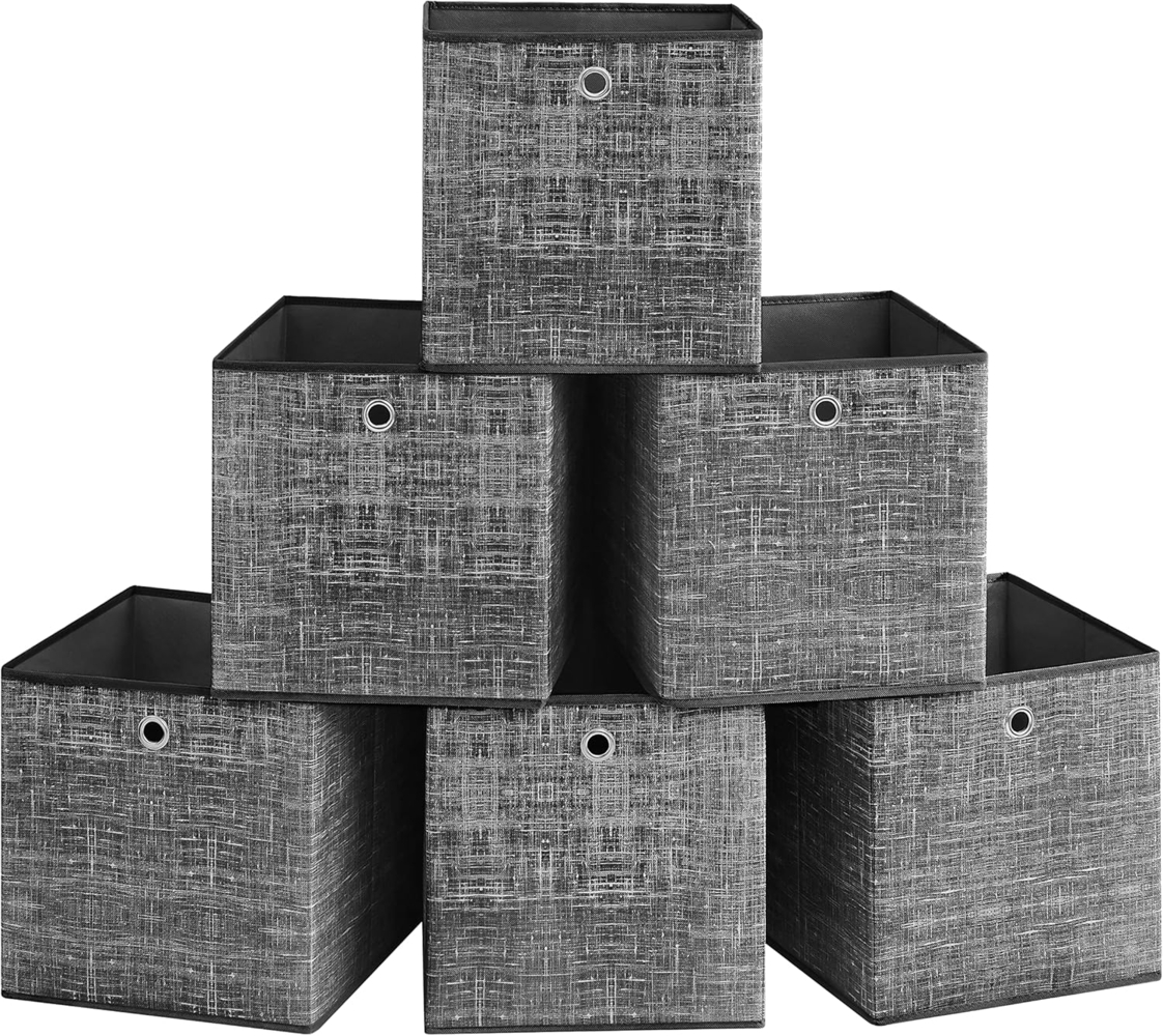 SONGMICS Aufbewahrungsbox, 6er Set, Ordnungsboxen aus Vliesstoff mit Griff, Boxen Aufbewahrung, 33 x 33 x 33 cm, Organizer Box, für Würfelregal, Faltbox, Kleideraufbewahrung, schwarz meliert RFBDE033B01V1 Bild 1