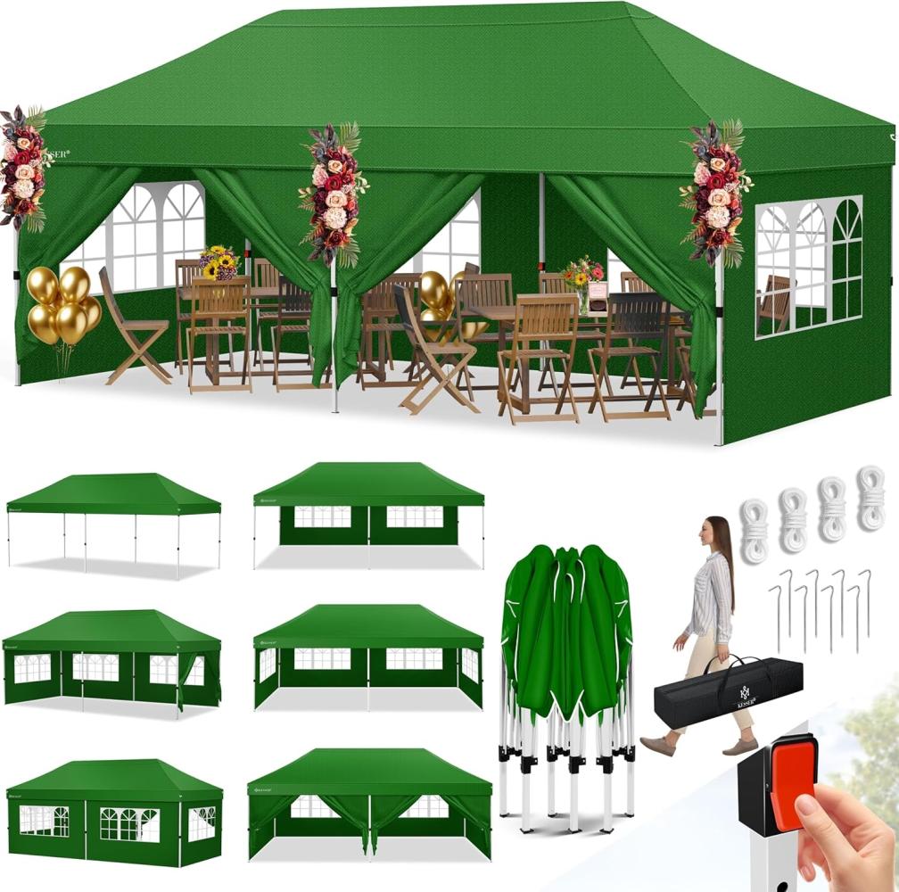 KESSER® Pavillon Faltpavillon 6x3m Festzelt mit 6 abnehmbaren Seitenwänden | Gartenzelt Höhenverstellbar & Wasserdicht + Tasche Bodenanker | Pop-Up Klicksystem UV-Schutz 50+ Partyzelt Grün Bild 1