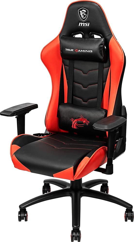MSI MAG CH120 X Gaming Stuhl (Belastung max. 150 Kg, 4D Armlehnen, PVC Leder, rot/schwarz, Nackenkissen, Lendenstütze) Bild 1