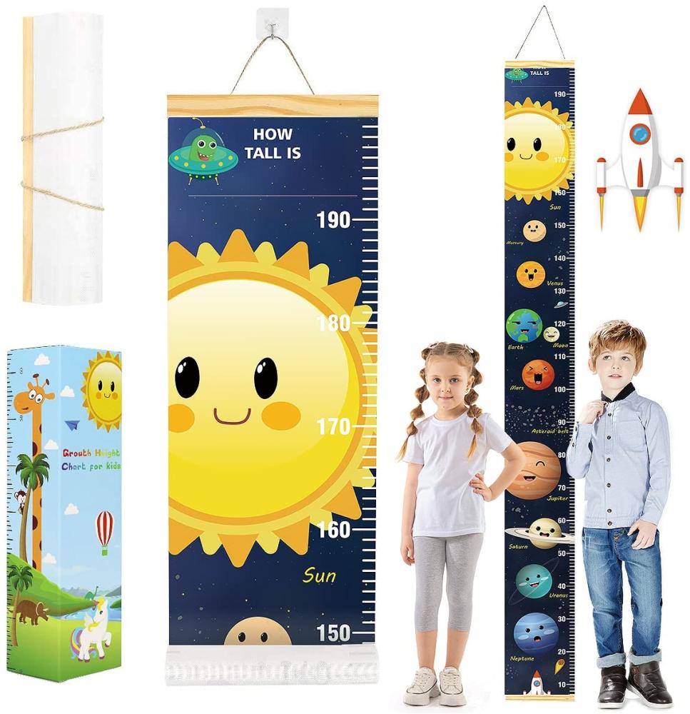 Messlatte Kinder Größenmesser Kinder Wachstum Messlatte Aufrollbare Wandbehang Höhenmesser Abnehmbare Leinwand Messleite Lineal für Baby Kinderzimmer Schlafzimmer Wanddekoration mit Box Bild 1