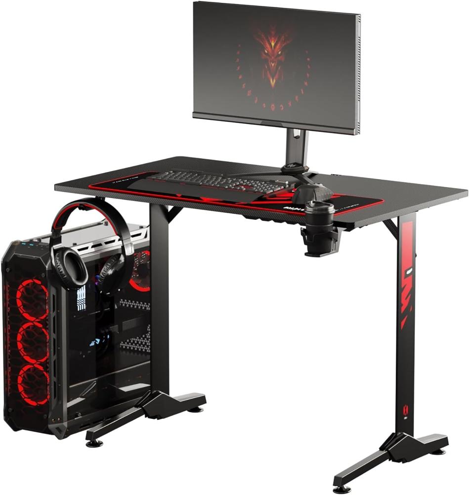 Diablo X-Mate Gaming Tisch 100 cm x 75 cm x 60 cm Schreibtisch PC Computertisch Ergonomisch Carbon Tischplatte Kopfhörerhaken Getränkehalter Rutschfester Fußschutz Bild 1