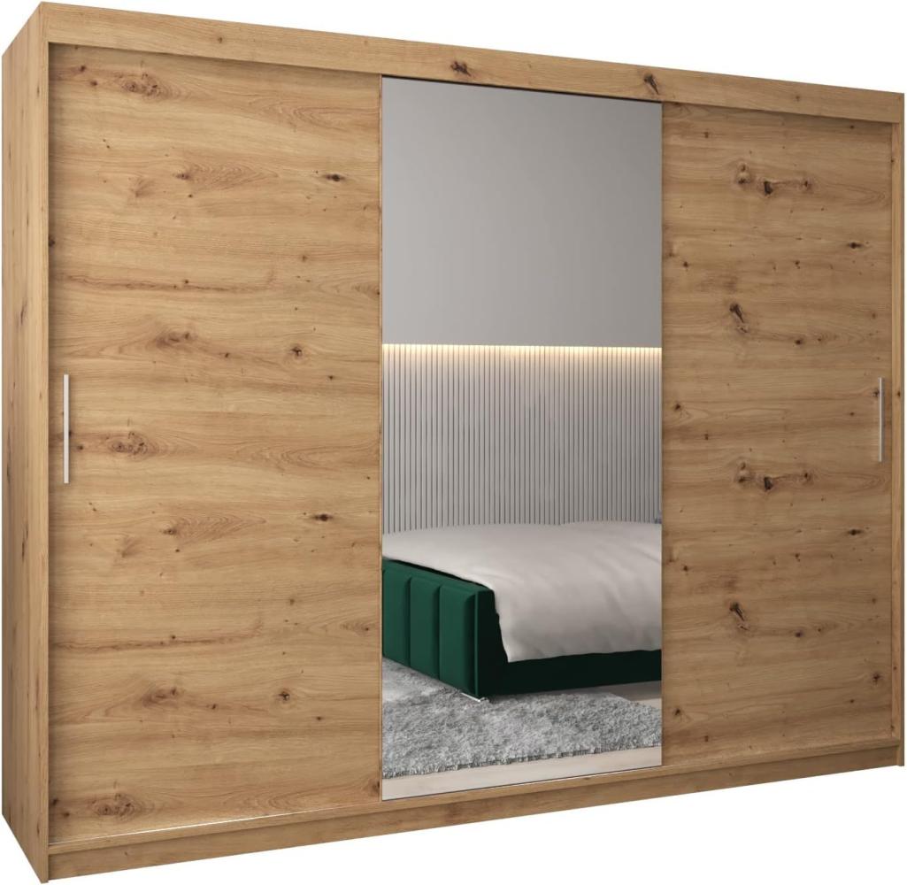 Schwebetürenschrank Tokyo 1-250 cm mit Spiegel Kleiderschrank mit Kleiderstange und Einlegeboden Schlafzimmer- Wohnzimmerschrank Schiebetüren Modern Design (Artisan Eiche) Bild 1