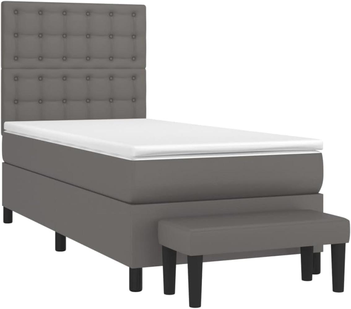 vidaXL Boxspringbett mit Matratze Grau 90x200 cm Kunstleder 3137645 Bild 1