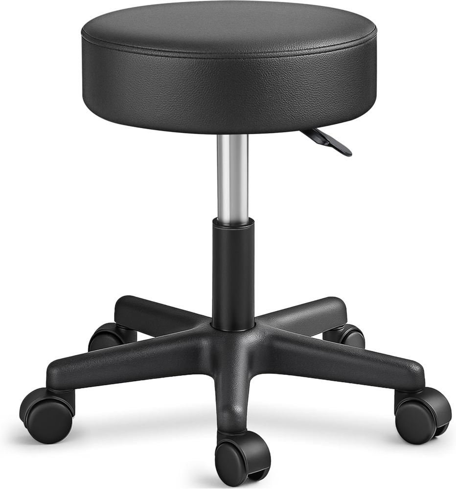 TRESKO Rollhocker höhenverstellbar Schwarz | Drehhocker 10 cm Dicke Polsterung | Arbeitshocker 360° drehbar | Hocker Bild 1