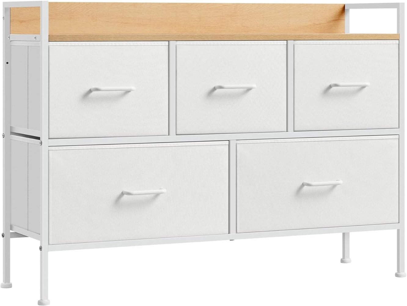 SONGMICS Kommode, Schrank, 5 Stoffschubladen mit Griffen, Metallgestell, Industrie-Design, wolkenweiß-eichenbeige LTS135W01 Bild 1