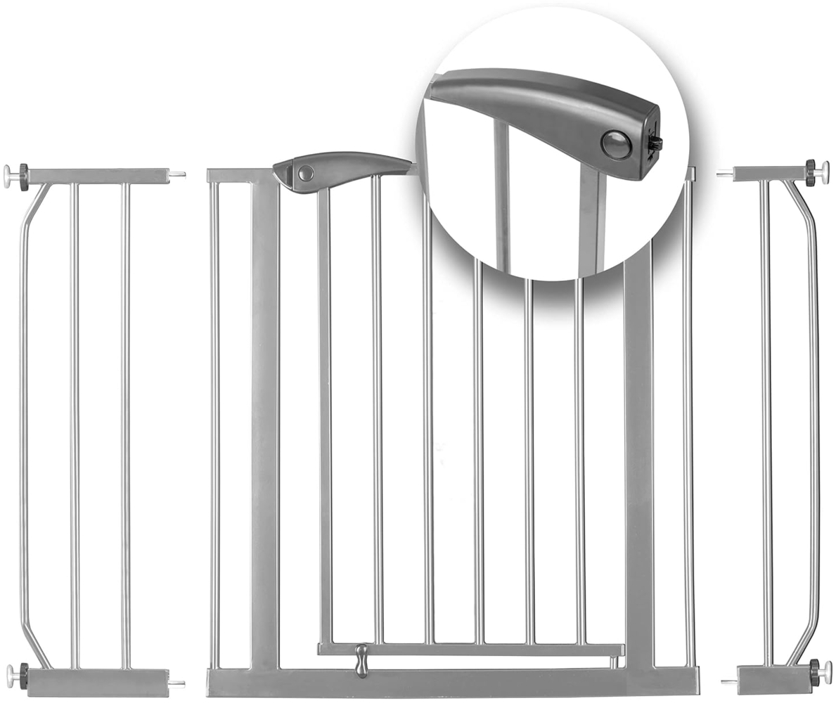 Nukido Treppenschutzgitter Ohne Bohren Türschutzgitter 90° Stop Türgitter Baby Kinder Kindergitter Schutzgitter Breite Verstellbar 75-115 cm Grau 115x78 cm Bild 1