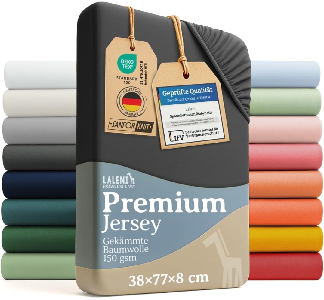 Laleni Premium Spannbettlaken Stubenwagen oval 38x77 cm - Oeko-Tex Zertifiziert, 100% Baumwolle, atmungsaktives Spannbetttuch Jersey Baby, 150 g/m², Anthrazit Bild 1