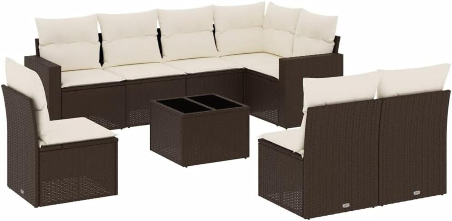 vidaXL 9-tlg. Garten-Sofagarnitur mit Kissen Braun Poly Rattan 3251420 Bild 1