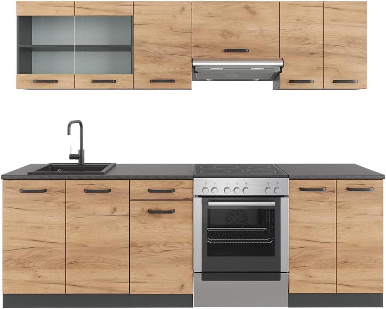 Küchenzeile Raul Goldkraft Eiche/Anthrazit 240 cm , AP Schwarz gemustert Vicco Bild 1